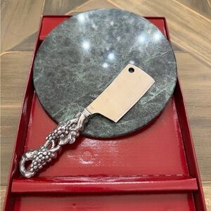 Arthur Court Grape Collection Marble Cheese Board with Silver Knife
